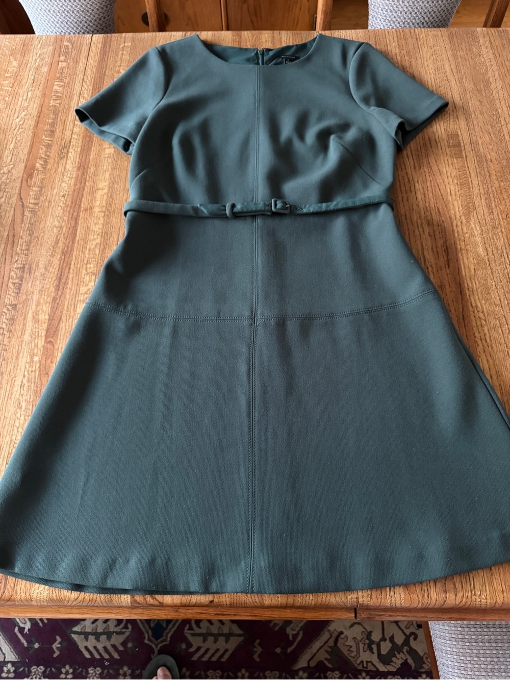 Ann Taylor Olive Green Short Sleeve Belted A-Line Dress - Size 12